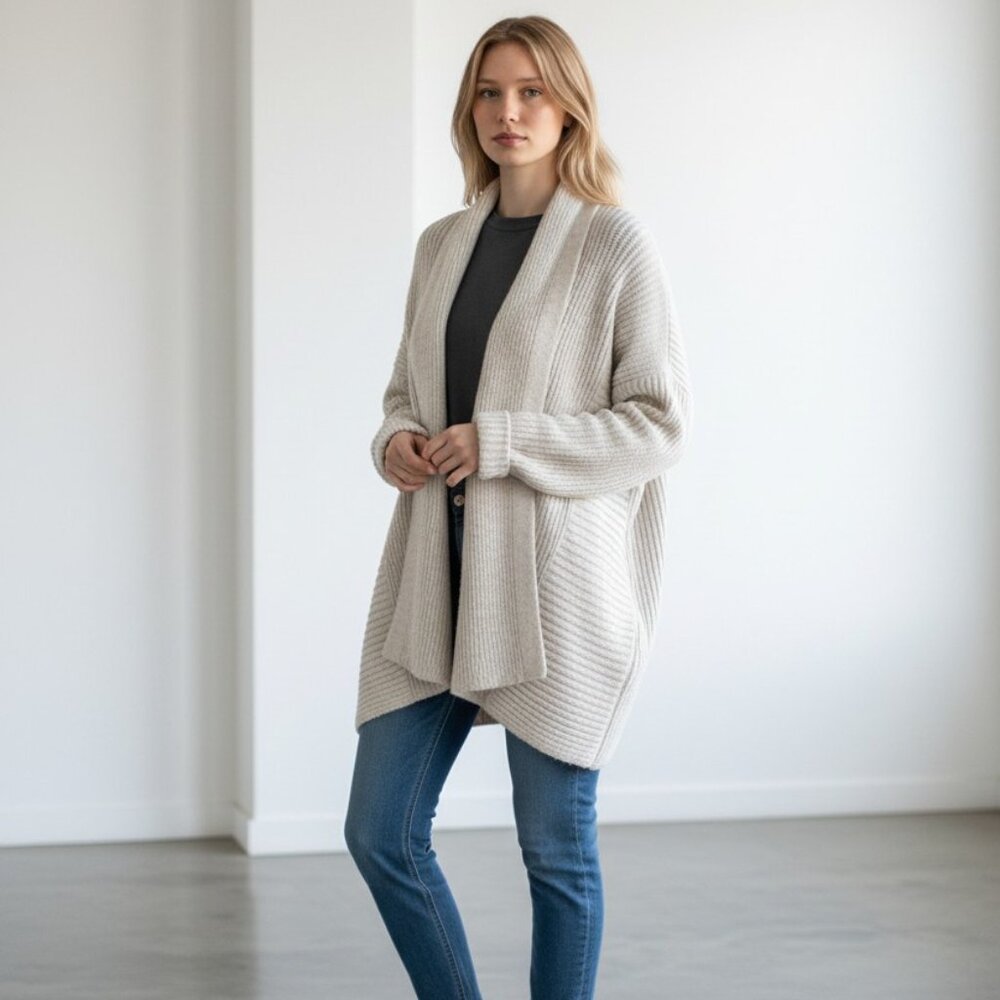Oversized Cocoon Cardigan | Super Soft Ribbed Knit | Pockets | Cozy Open Front |